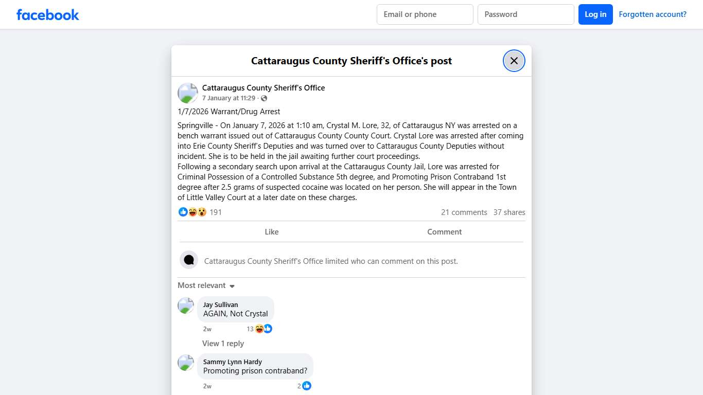 1/7/2026... - Cattaraugus County Sheriff's Office Facebook